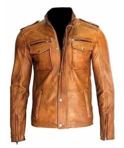 Vintage Style Brown Motorcycle Real Leather Cafe Biker Jacket