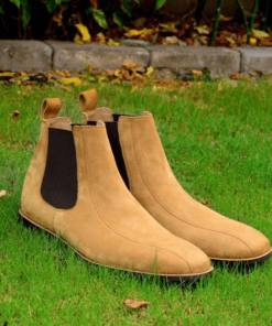 Camel Suede Chelsea Boots Handmade Shoes For Men