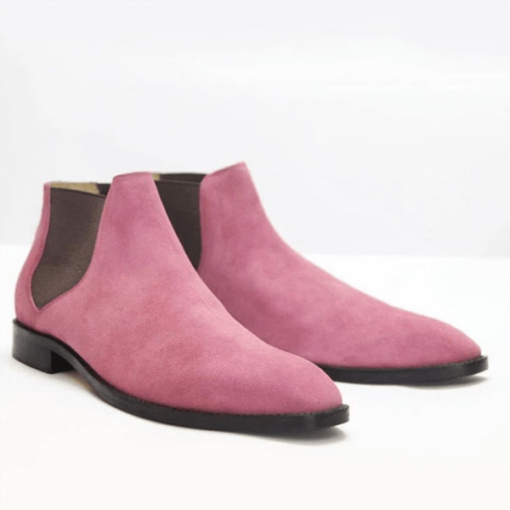 Pink Handmade Chelsea Suede Boots Shoes For Men