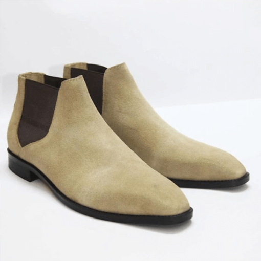 Camel Handmade Chelsea Suede Boots Shoes For Men