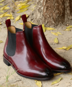Burgundy Chelsea Boots Handmade Leather Shoes For Men