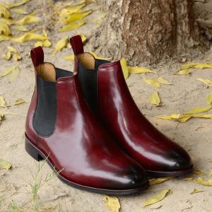 Burgundy Chelsea Boots Handmade Leather Shoes For Men