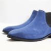 Blue Handmade Chelsea Suede Boots Shoes For Men - Image 3
