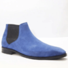 Blue Handmade Chelsea Suede Boots Shoes For Men - Image 2