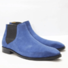 Blue Handmade Chelsea Suede Boots Shoes For Men