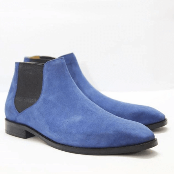Blue Handmade Chelsea Suede Boots Shoes For Men