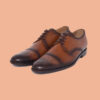 Brown Derby Cap Toe Handmade Leather Shoes For Men - Image 3