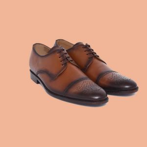 Brown Derby Cap Toe Handmade Leather Shoes For Men