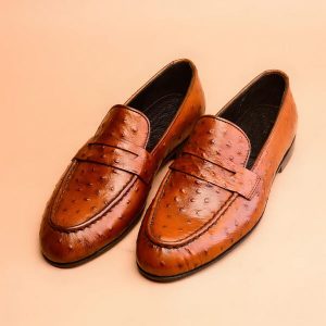 Ostrich Penny Loafer Brown Shoes For Men