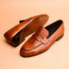 Ostrich Penny Loafer Brown Shoes For Men - Image 3