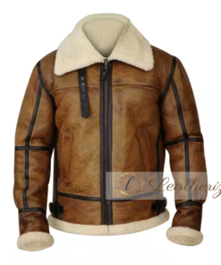 Brown Shearling Bomber Leather Jacket