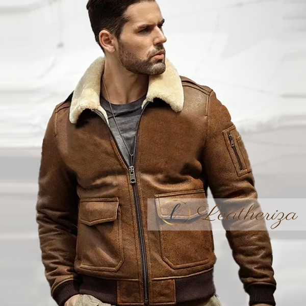 Airforce Style Brown Bomber Leather Jacket