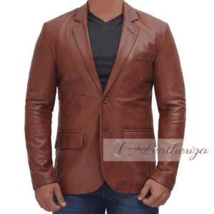 Brown Leather Blazer Men