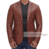 Brown Leather Blazer Jacket For Men - Image 5