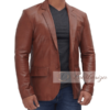 Brown Leather Blazer Jacket For Men - Image 2