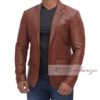 Brown Leather Blazer Jacket For Men - Image 3