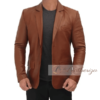 Men Brown Leather Blazer Jacket - Image 4