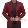 Maroon Leather Blazer Jacket for Men - Image 4