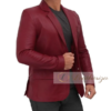 Maroon Leather Blazer Jacket for Men - Image 2