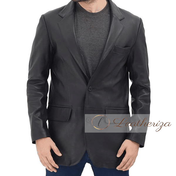 Mens Black Leather Blazer Jacket - leatheriza.com