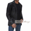 Black Leather Blazer Jacket for Men - Image 2