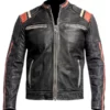 NATIVE AMERICAN VINTAGE DISTRESSED BLACK MOTORCYCLE LEATHER JACKET - Image 2
