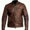 Vintage Skull Motorcycle Brown Cafe Racer Leather Jacket - Image 2