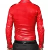 Motorcycle Belted Asymmetrical Red Leather Jacket - Image 2