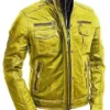 Yellow Vintage Motorcycle Brando Style Leather Jacket - Image 2