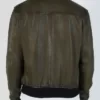 OLIVE GREEN LEATHER BOMBER JACKET - Image 2