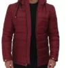 Red Puffer Jacket with Hood for Sale - Image 2
