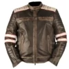 Vintage Retro Motorcycle Cafe Racer Moto Distressed Brown Leather Jacket - Image 3