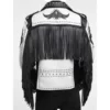 White Leather Studded Motorcycle Jacket - Image 3